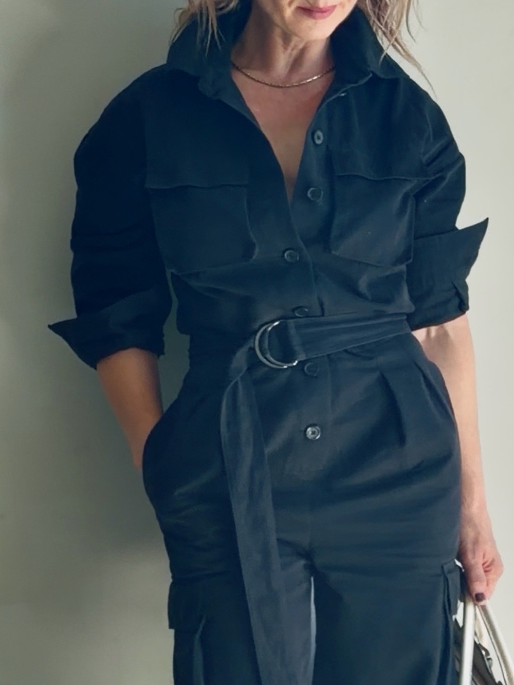 Babaton by Aritzia Cotton/ Silk Blend Navy Blue Utility Jumpsuit XXS — Like New